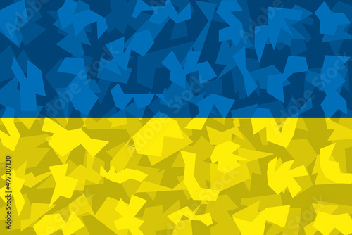 Flag of Ukraine Combined with Authentic Polygonal Khaki Camouflage Anti War and Anti Military Concept - Blue and Yellow on Similar Background - Wallpaper Graphic Design