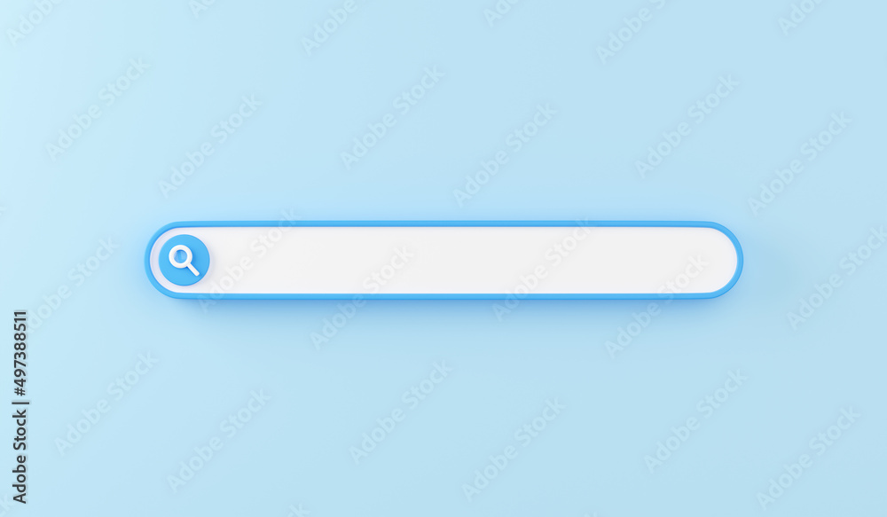 Web search bar 3d render - illustration of white website form for research of information on blue background. Web search bar 3d render - illustration of white website form for research of information on blue background.