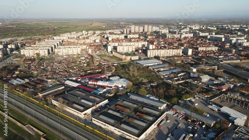 Sunset Aerial view of Stolipinovo ghetto neighborhood in City of Plovdiv, Bulgaria  photo