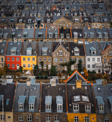 rooftops of Kartoffelraekkerne neighborhood, in Oesterbro, Copenhagen, Denmark. The neighbourhood built in the late 1800s for working class families is today one of the most sought for in Copenhagen photo