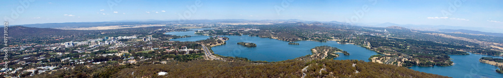 The city of Canberra showing city and  lake Burley Griffin.