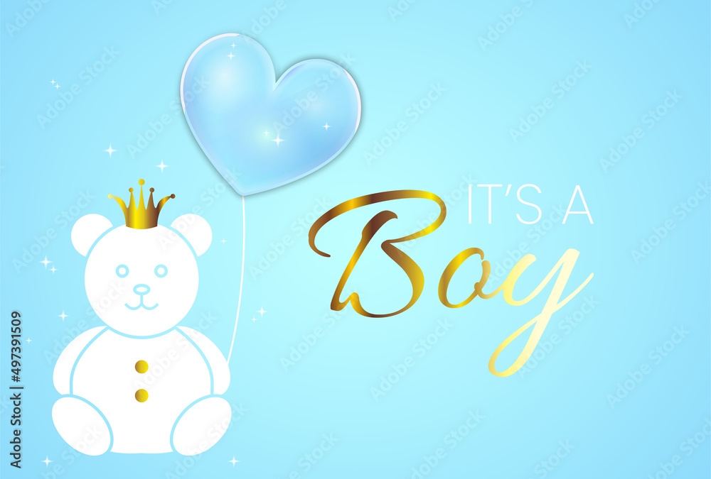 Baby Shower Invitation Design. It's a Boy Vector Illustration with Blue Bear Baby Shower Invitation Design. It's a Boy Vector Illustration with Blue Bear