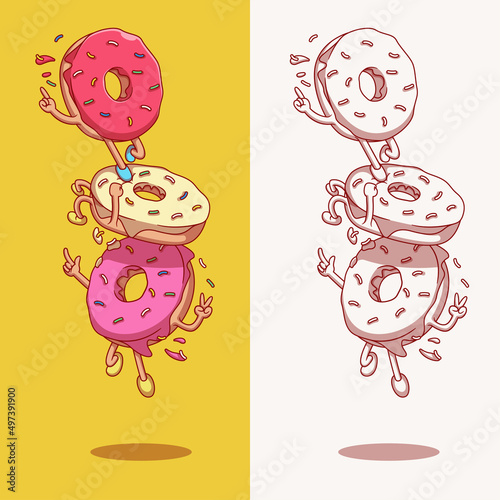 fun and cute donut illustration concept