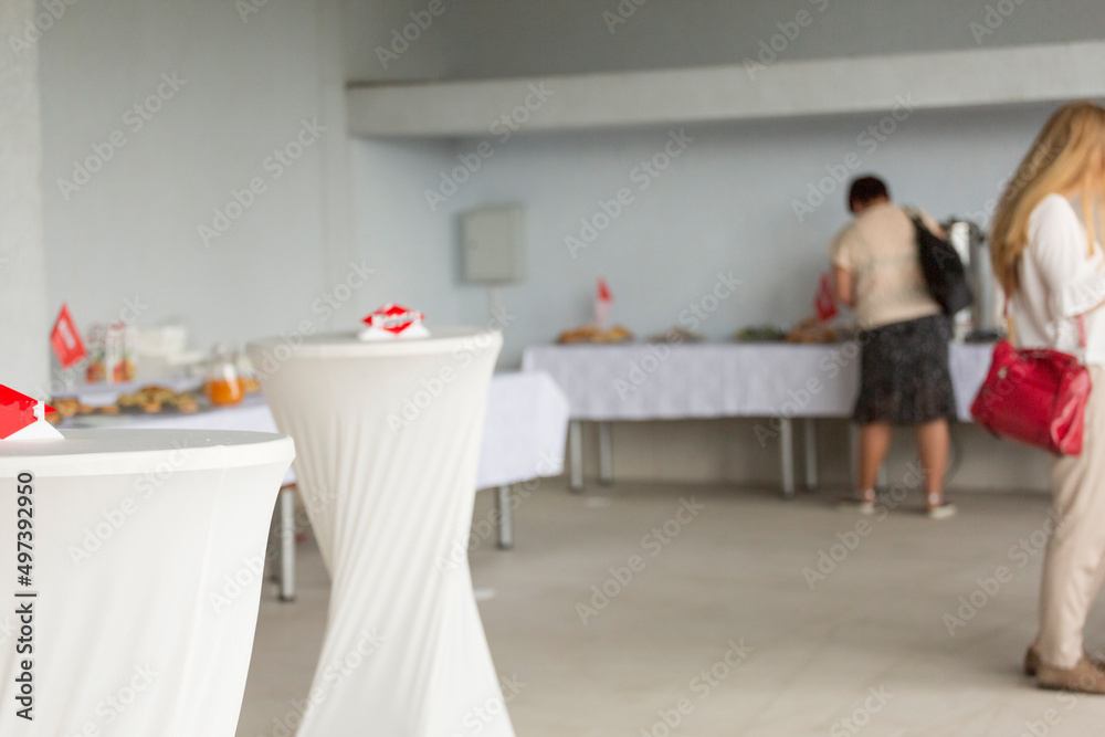 Catering or self-service desk for a conference or business meeting. Snacks and drinks for a light snack in the office. Catering or self-service desk for a conference or business meeting. Snacks and drinks for a light snack in the office.