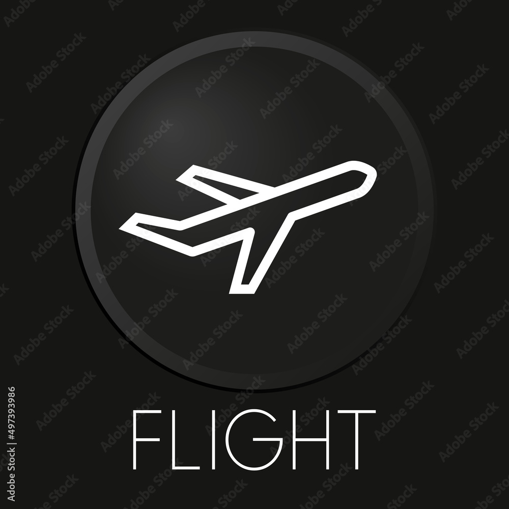 Flight minimal vector line icon on 3D button isolated on black background. Premium Vector.