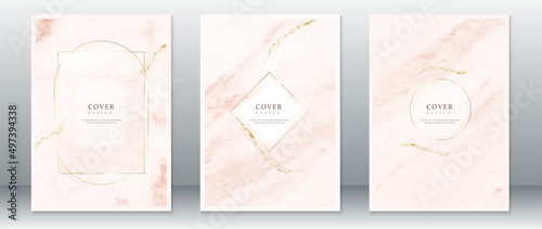 Set of cover page design luxury with marble background and gold texture