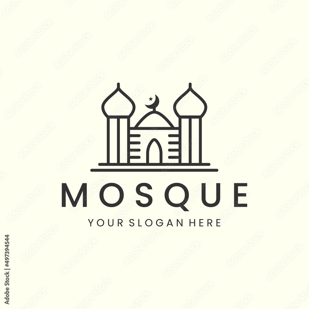 mosque linear style logo icon template design. moslem ,islam, vector illustration