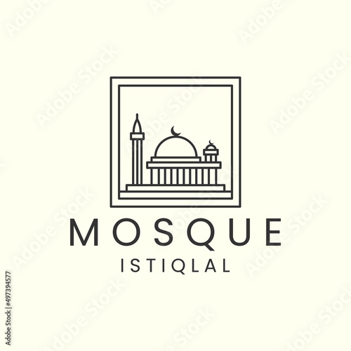 mosque istiqlal with emblem and linear style logo icon template design. moslem , islam, jakarta, indonesia, vector illustration photo