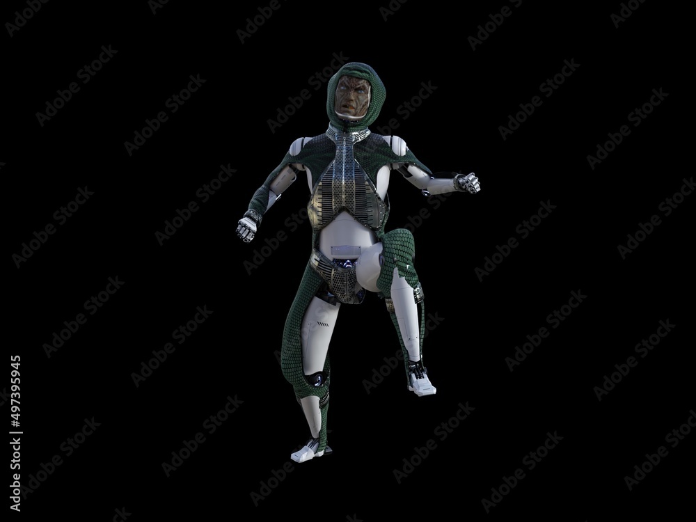 humanoid lizard robot.Futuristic robot with humanoid figure 3D illustration humanoid lizard robot.Futuristic robot with humanoid figure 3D illustration