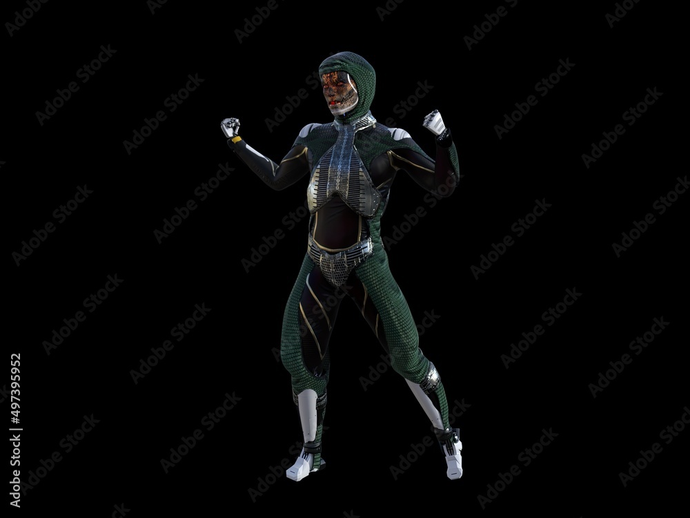 humanoid lizard robot.Futuristic robot with humanoid figure 3D illustration humanoid lizard robot.Futuristic robot with humanoid figure 3D illustration