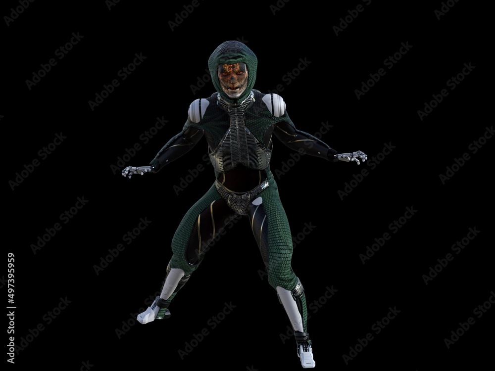 humanoid lizard robot.Futuristic robot with humanoid figure 3D illustration humanoid lizard robot.Futuristic robot with humanoid figure 3D illustration
