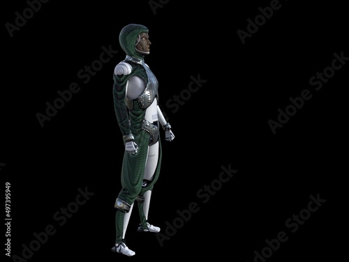 humanoid lizard robot.Futuristic robot with humanoid figure 3D illustration