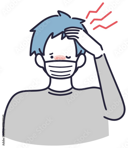 頭が痛い男性　頭痛　シンプルイラスト