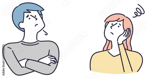 困り顔の男女　シンプルイラスト