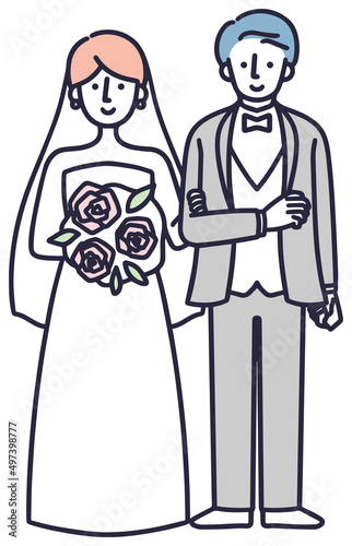 結婚する男性と女性　結婚式　シンプルイラスト