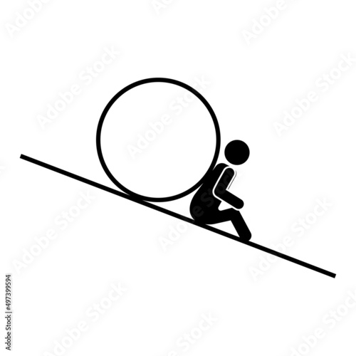 Cartoon sisyphus is pushing for concept design. Vector illustration. stock image.