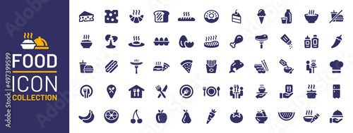 Food icon collection. Containing meal, restaurant, dishes and fruits icon. Vector illustration