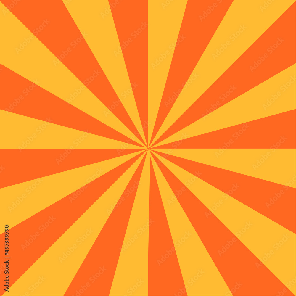 Orange rays background in retro style. Bright design. Vector illustration. stock image. 