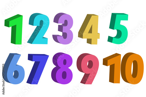 Set of colored numbers in 3d style. Isolated elements. Vector illustration. stock image.