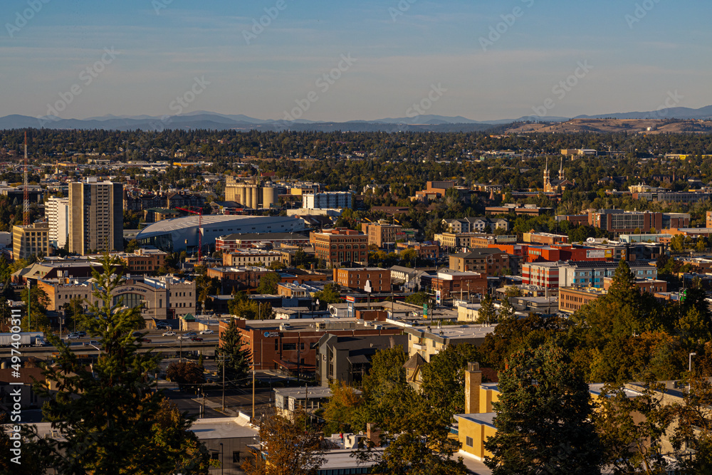 Elevated View of The City of Spokane, Washington, USA