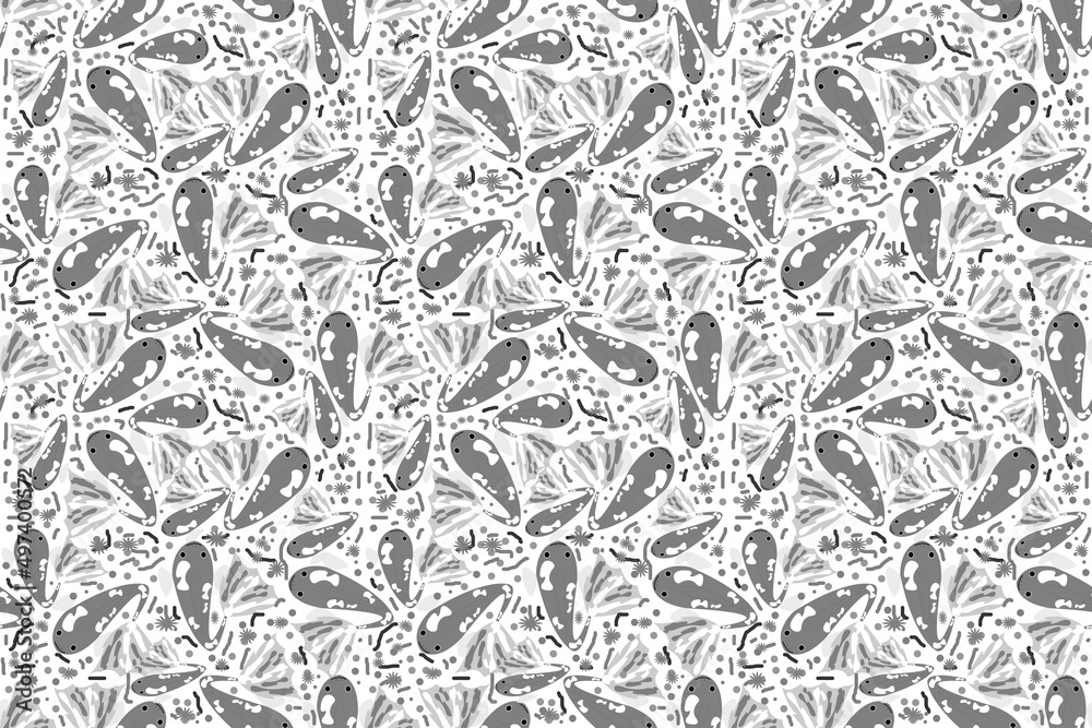Seamless wallpaper, white black and gray guppy pattern for background, fabric pattern, wrapping paper, and products.