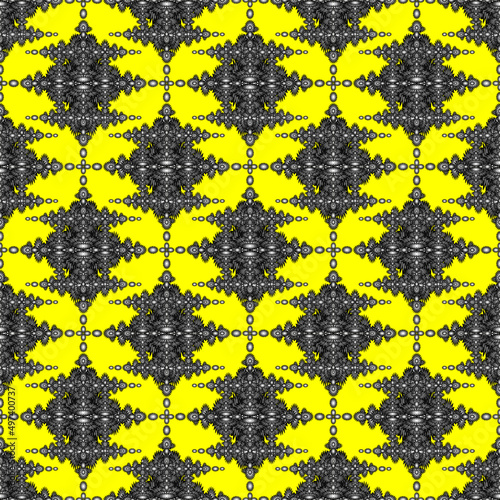 Seamless geometric ethnic fabric pattern, black and white floral pattern, Thai fabric pattern design, carpet, wallpaper, curtain, cushion, clothing, batik, yellow background fabric pattern