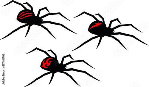 Set of Black Widow Spiders with Different Red Patterns on their backs