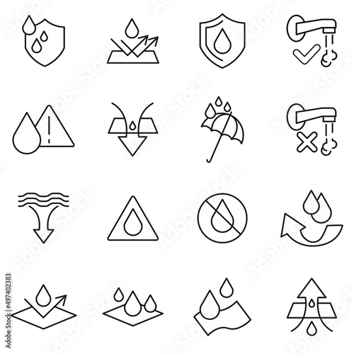 Waterproof icons set . Waterproof sign pack symbol vector elements for infographic web
