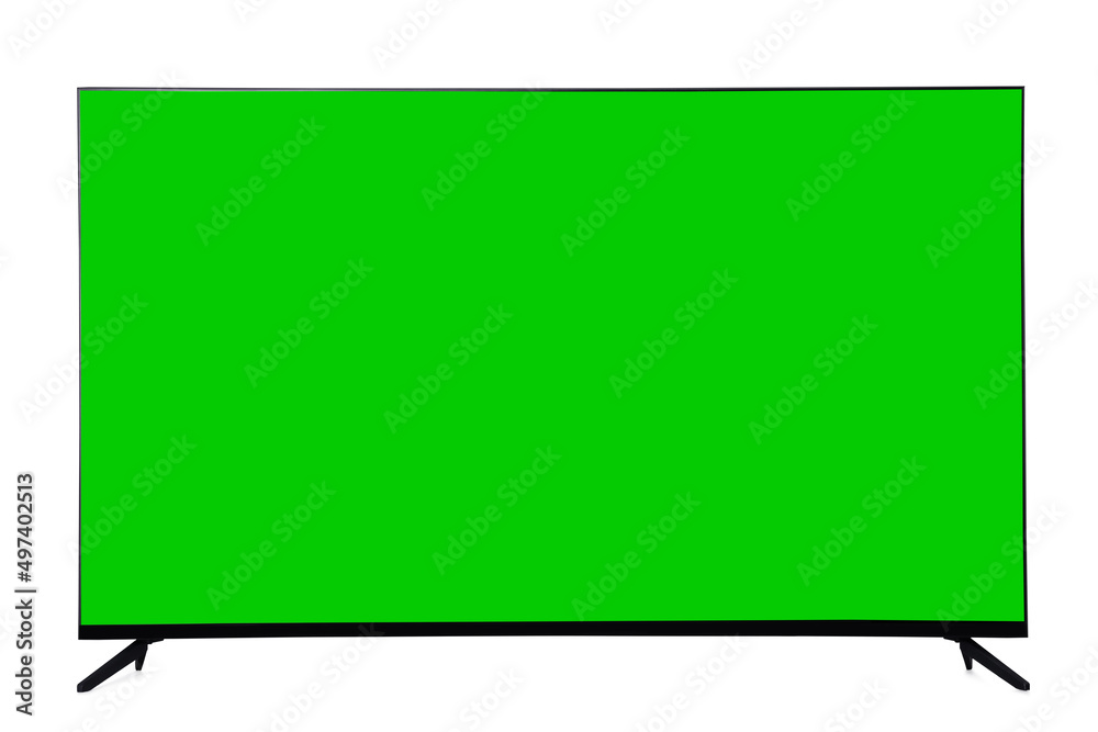 Wide TV with blank green screen isolated on white Wide TV with blank green screen isolated on white