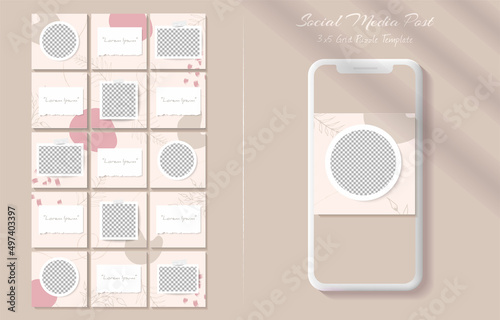 Social media feed post template in grid puzzle style