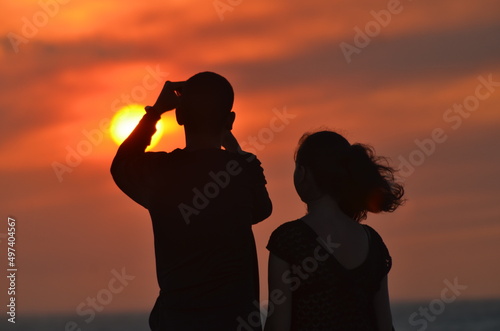 Sunsets awesome  different persons taking selfie pic outside  lifestyle happiness in couple