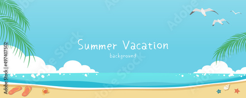 Vector illustration of summer sea and sky banner background with copy space. Tropical beach concept.