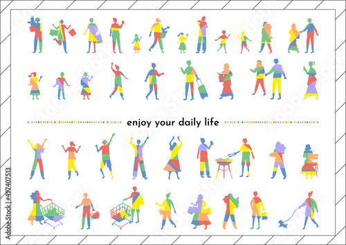 人々の日常　幾何学模様　ライフスタイル　セット	
