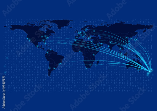 New Zealand map for technology or innovation or export concepts.  Connections of the country to major cities around the world. File is suitable for digital editing and prints of all sizes.