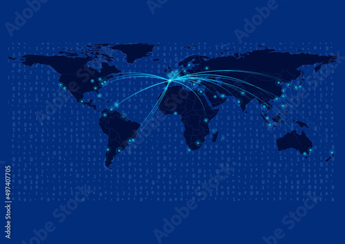 France map for technology or innovation or export concepts.  Connections of the country to major cities around the world. File is suitable for digital editing and prints of all sizes.