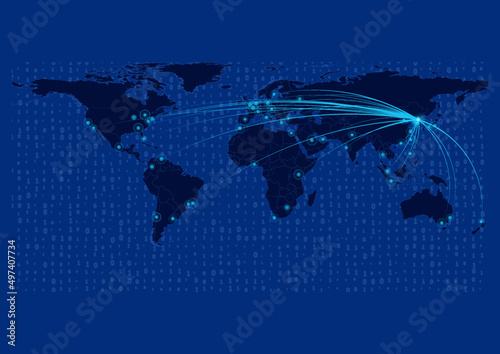 North Korea map for technology or innovation or export concepts.  Connections of the country to major cities around the world. File is suitable for digital editing and prints of all sizes.