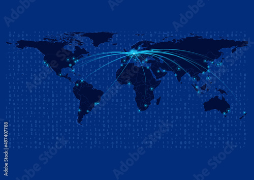 Germany map for technology or innovation or export concepts.  Connections of the country to major cities around the world. File is suitable for digital editing and prints of all sizes.