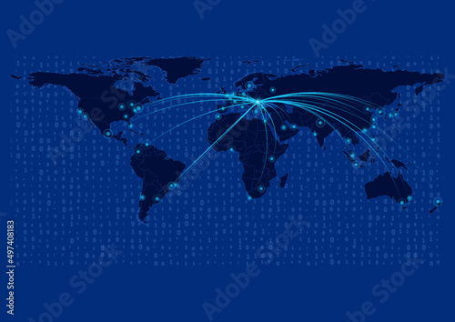 Romania map for technology or innovation or export concepts.  Connections of the country to major cities around the world. File is suitable for digital editing and prints of all sizes.
