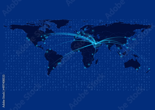 Saudi Arabia map for technology or innovation or export concepts.  Connections of the country to major cities around the world. File is suitable for digital editing and prints of all sizes.