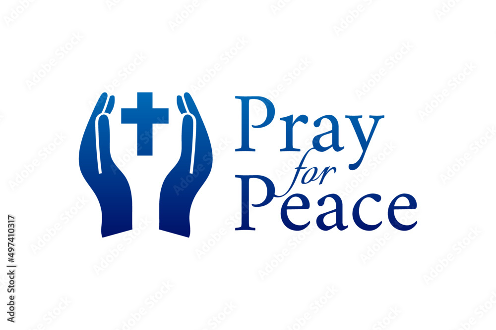 Obraz premium Pray for Peace Christian Vector Logo Icon with Cross and Hands