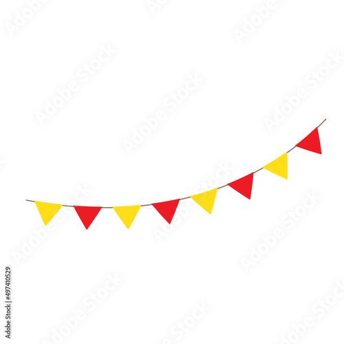 Happy birthday party, birthday party, colorful party flags, flat vector illustration and icons