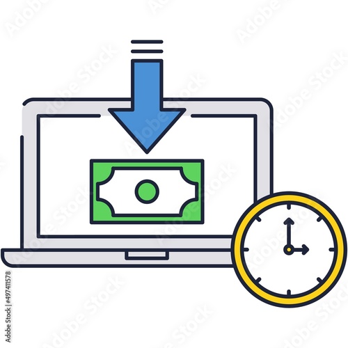 Time is money icon vector laptop and clock design