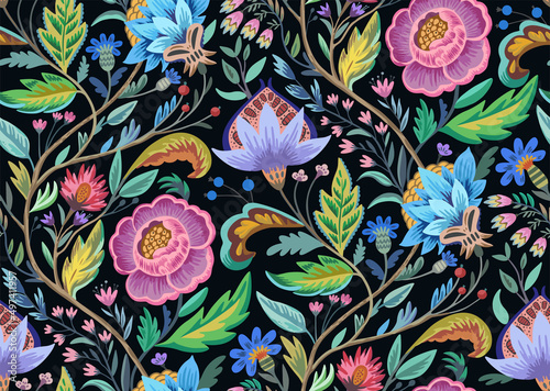 Vintage floral ornamental pattern ni victorian style for decor, wallpaper, fabric design.