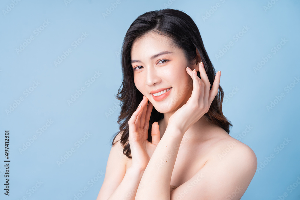 Attractive young Asian woman with fresh skin. Face care, facial treatment, , woman beauty skin isolated on white background. cosmetology, beauty skin and cosmetic concept Attractive young Asian woman with fresh skin. Face care, facial treatment, , woman beauty skin isolated on white background. cosmetology, beauty skin and cosmetic concept