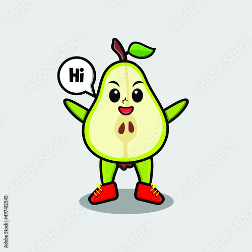 Cute cartoon pear fruit character with happy expression in modern style design  
