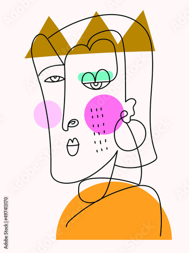 Abstract line drawing colorful faces portrait vector illustration.