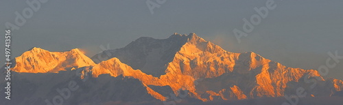 beautiful mount kangchenjunga, the 3rd highest peak of the world during sunrise, darjeeling, west bengal in india photo