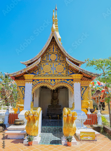 Kalasin, Thailand - -28 Feb. 2022 : full of beauty at Wat Wang Kham Temple consists of a wide range of Lan Xang architecture including Sim Thai Mueang Wang, exquisite Lan Xang ubosot in Khao Wong.