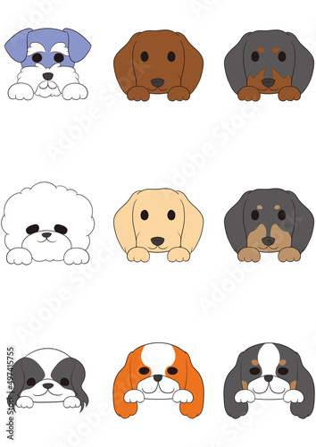 ワンちゃんの正面顏(手つき))5犬種9匹セット)フルカラー