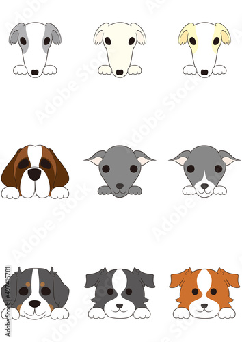ワンちゃんの正面顏(手つき))5犬種9匹セット)フルカラー